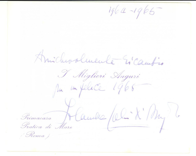 1964 PRATICA DI MARE (RM) Auguri Jolanda Margherita di SAVOIA *Autografo