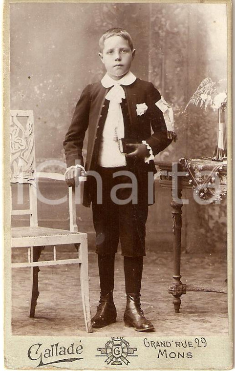 1910 ca FRANCIA Bambino con guanti di pelle PRIMA COMUNIONE *Fotografia GALLADE'