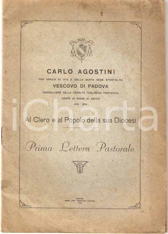 1932 PADOVA Carlo AGOSTINI Nuovo vescovo VII Centenario SANT'ANTONIO *Libretto