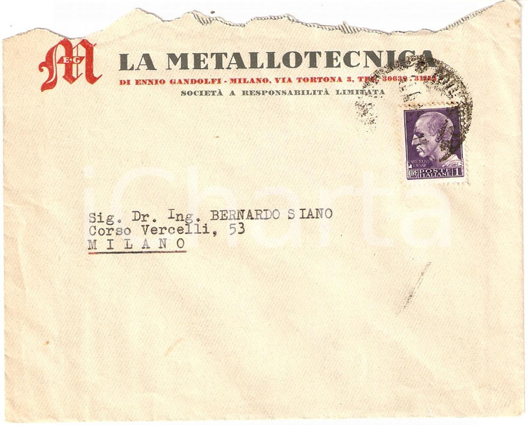 1935 ca MILANO La METALLOTECNICA di Ennio GANDOLFI *Busta intestata VG