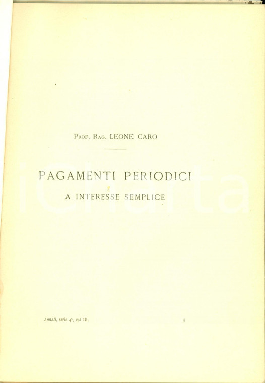 1903 Leone CARO Pagamenti periodici interesse *Annali Istituto Nautico LIVORNO