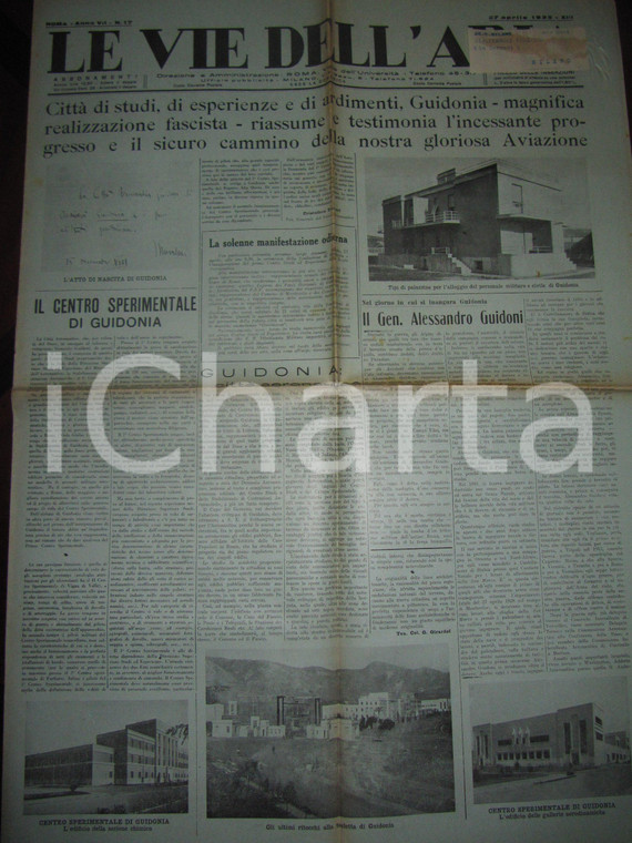 1935 VIE DELL'ARIA Inaugurazione nuova città GUIDONIA Illustrato *Giornale
