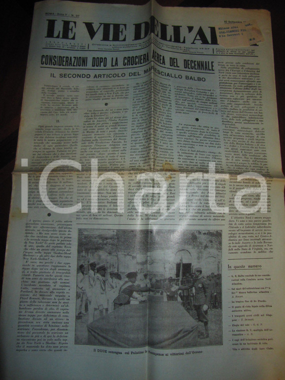 1933 LE VIE DELL'ARIA Crociera Atlantica impresa di ITALIA FASCISTA Italo BALBO