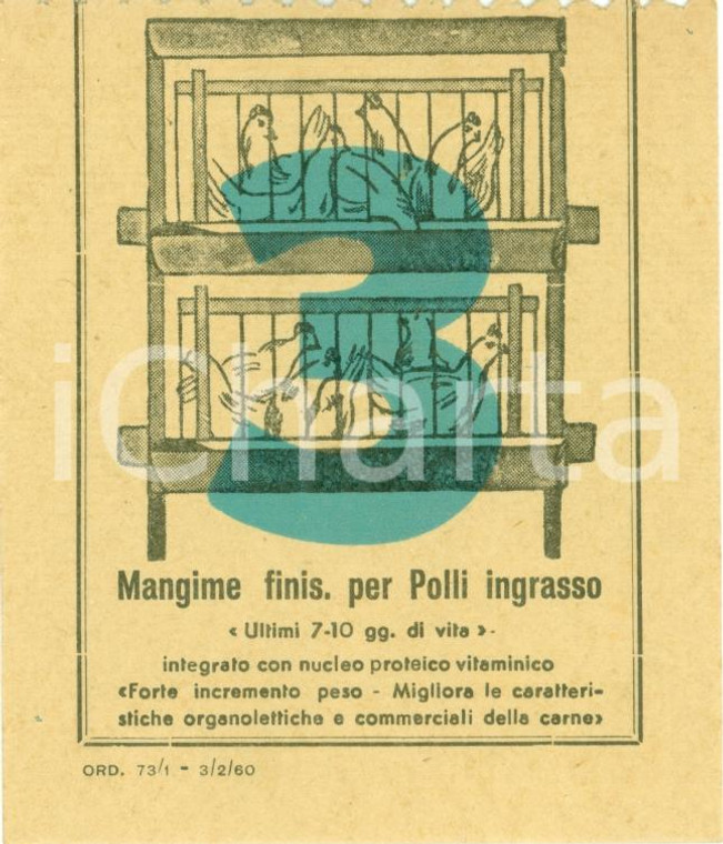 1960 COMO Consorzio Agrario Provinciale Mangime finissaggio Etichetta ILLUSTRATA
