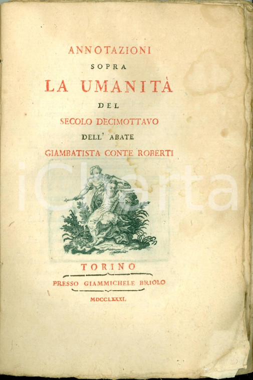 1781 Giambattista ROBERTI Annotazioni sopra la umanità del secolo decimottavo