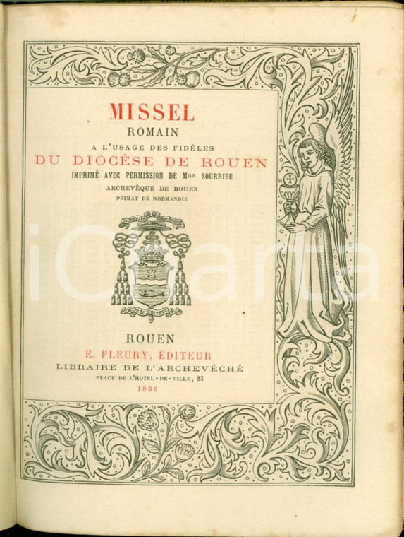 1896 MISSEL ROMAIN Diocèse de ROUEN Con monogramma