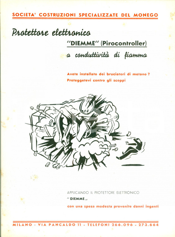 1950 ca MILANO Società costruzioni MONEGO Pirocontroller DIEMME Illustrato