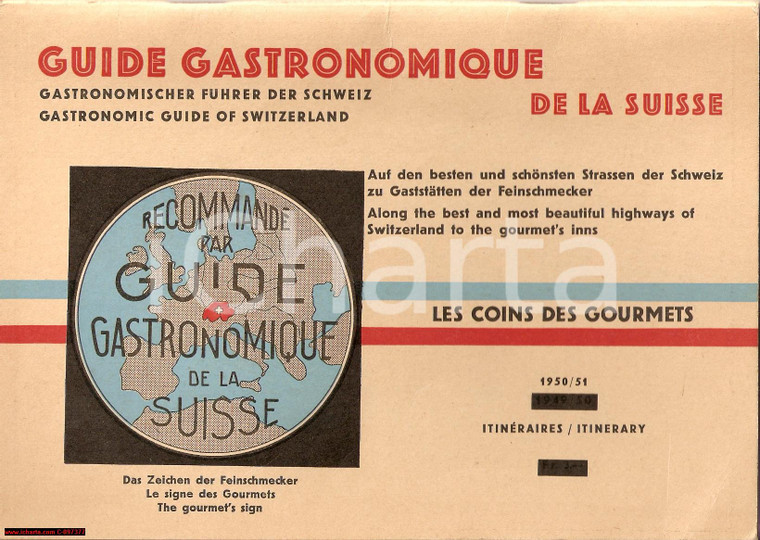 1950 GUIDE Gastronomique de SUISSE Gastronomia Svizzera