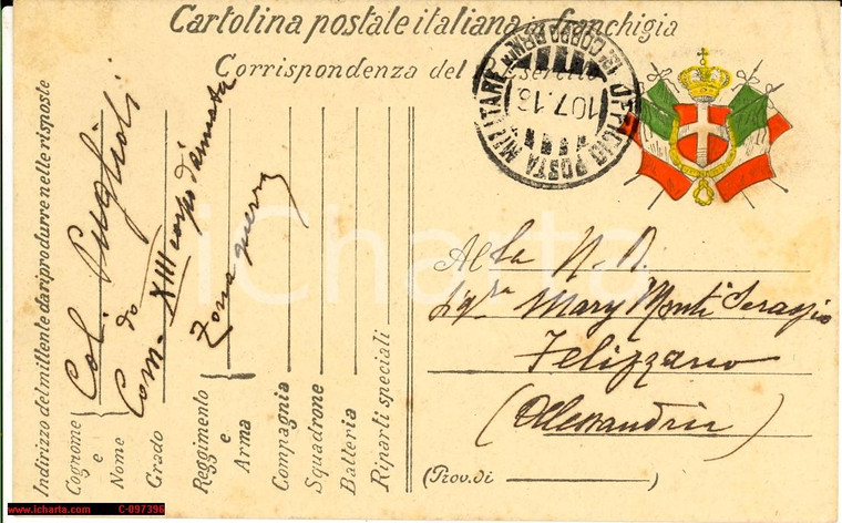 1916 WW1 ZONA DI GUERRA Cartolina Col. PUGLIOLI FP VG