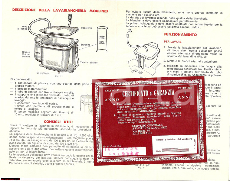 1970 LAVABIANCHERIA MOULINEX Istruzioni ILLUSTRATO