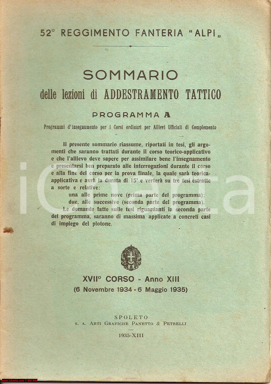 1935 52° REGGIMENTO FANTERIA ALPI ADDESTRAMENTO TATTICO