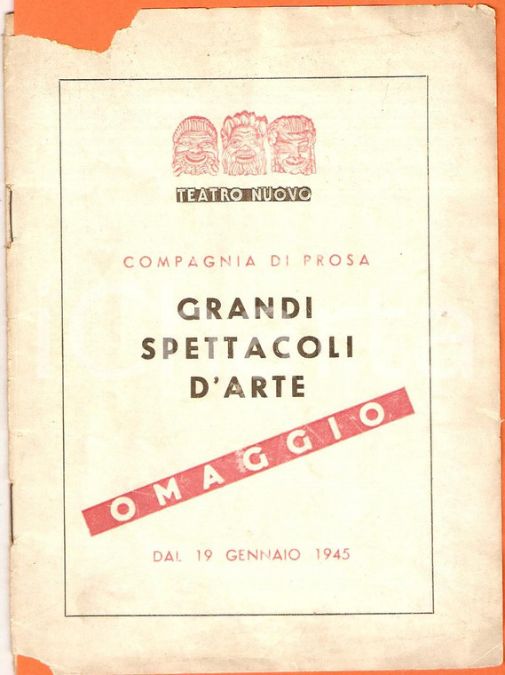 1945 MILANO Teatro Nuovo Programma della Compagnia di prosa