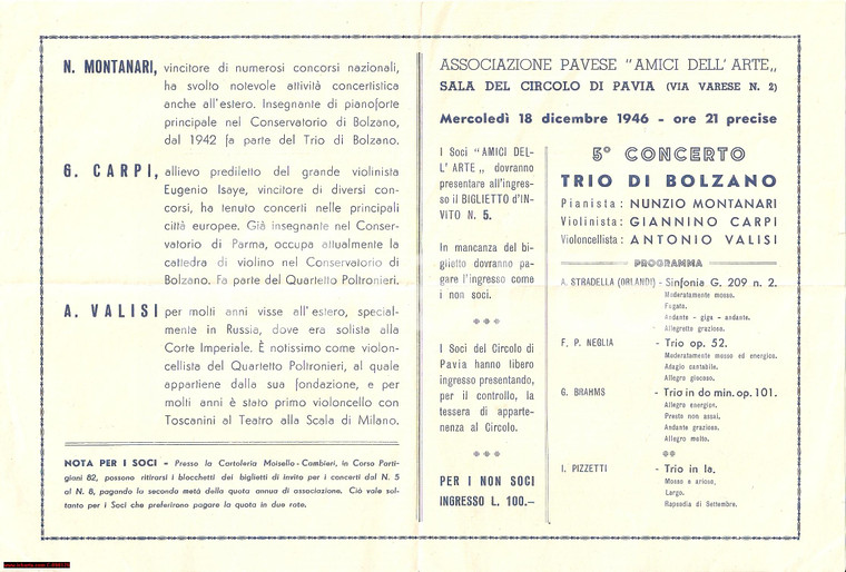 1946 PAVIA Concerto Associazione AMICI DELL'ARTE