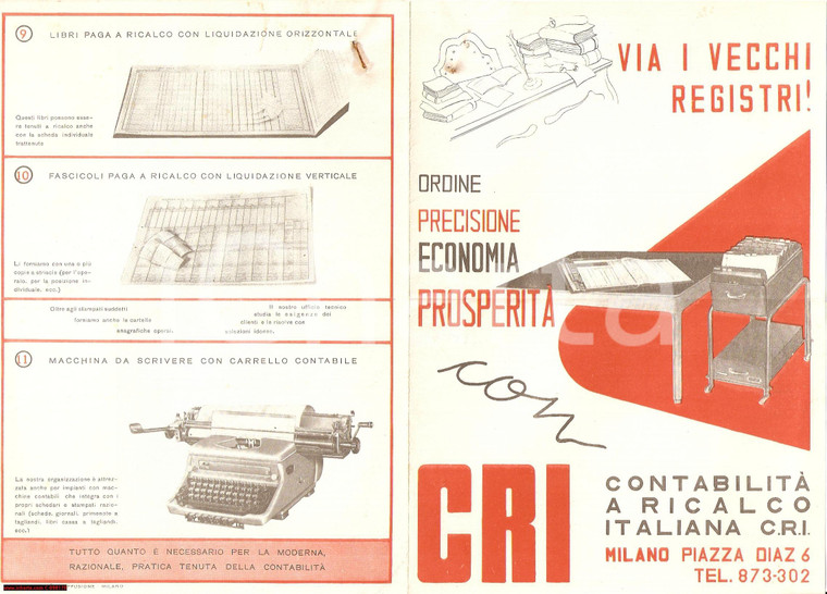 1950 circa MILANO DIAZ Contabilità ricalco italiana CRI