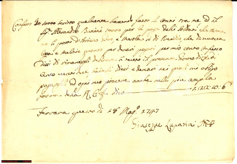1747 MESOLA FE Giuseppe LUPARINI paga soldati presidio