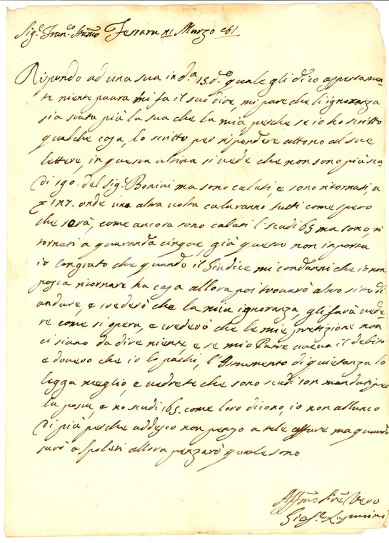 1781 FERRARA L'ignoranza mi pare più sua che mia *Lettera Giuseppe LUPARINI 