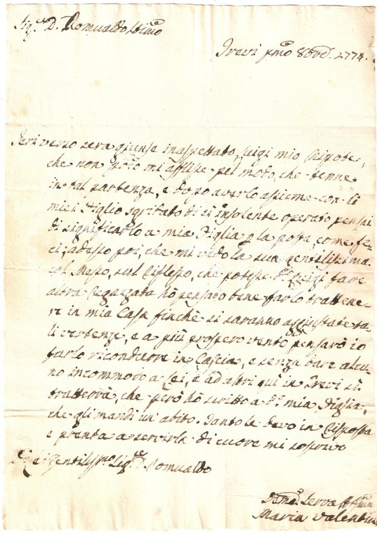 1774 TREVI (PG) Nobile Maria VALENTINI sgrida il nipote per la sua insolenza