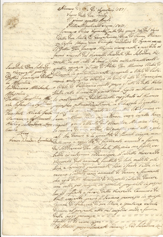 1825 PALAZZOLO ACREIDE (SR) Censo Francesco MESSINA pro don Salvatore RIZZARELLI