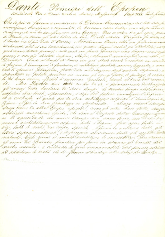 1845 ca DANTE Principe dell'Epopea estratto manoscritto da Melchiorre MISSIRINI