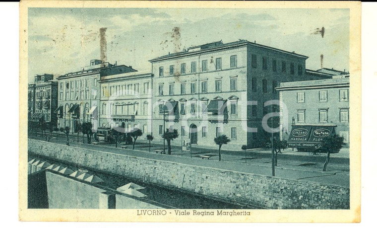 1936 LIVORNO Viale REGINA MARGHERITA *Cartolina pubblicità CINZANO TALMONE