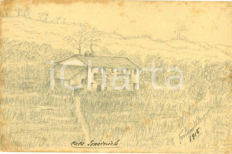 1915 SLOVENIA WW1 Casa SONCINICH Cartolina disegnata a mano Pasquale FORTUNATO