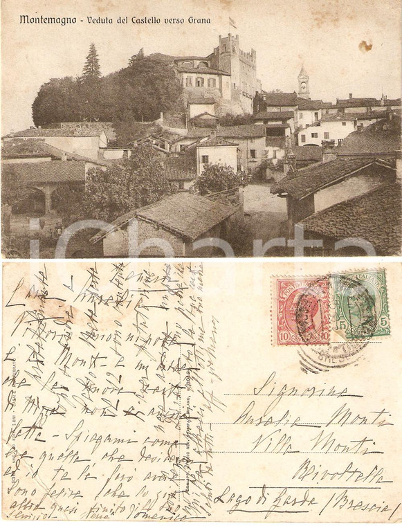 1918 CASTELLO DI MONTEMAGNO verso GRANA (AT) Autografo Maria AVEROLDI CAVALCHINI