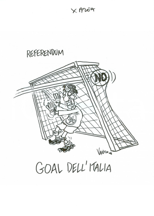 2006 Disegno originale di VAURO Senesi LEGA sconfitta al referendum Goal ITALIA