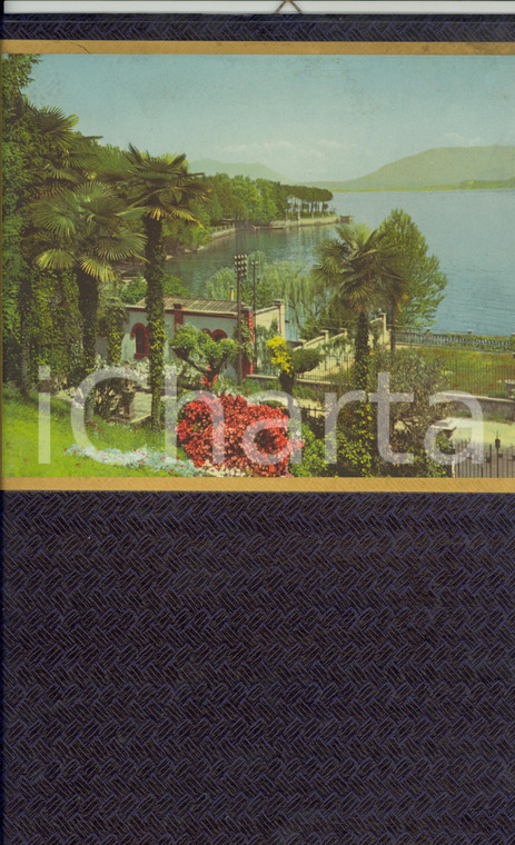 1955 ca ITALIA MODERNARIATO Calendario perpetuo giardino su lago 27 x 41 cm