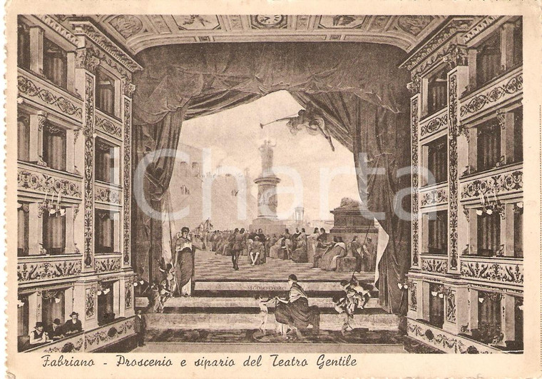 1940 FABRIANO (AN) Teatro GENTILE Proscenio e sipario Cartolina ANIMATA FG