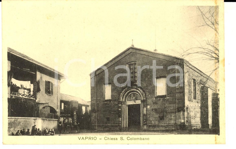 1930 ca VAPRIO D'ADDA (MI) Chiesa di SAN COLOMBANO *Cartolina ANIMATA bambini