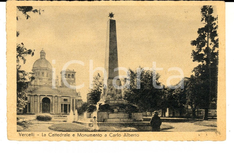 1943 VERCELLI Monumento a Carlo Alberto e Cattedrale *Cartolina ANIMATA FP VG