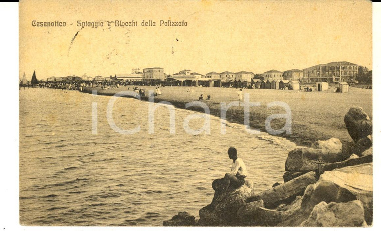 1920 CESENATICO (FC) Spiaggia e blocchi della Palizzata *Cartolina FP VG