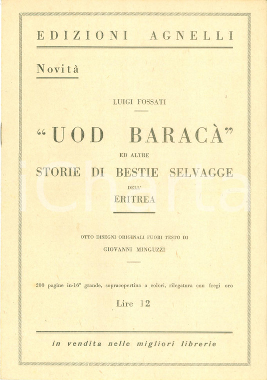 1930 MILANO Edizioni AGNELLI Uod Baracà *Bollettino editoriale