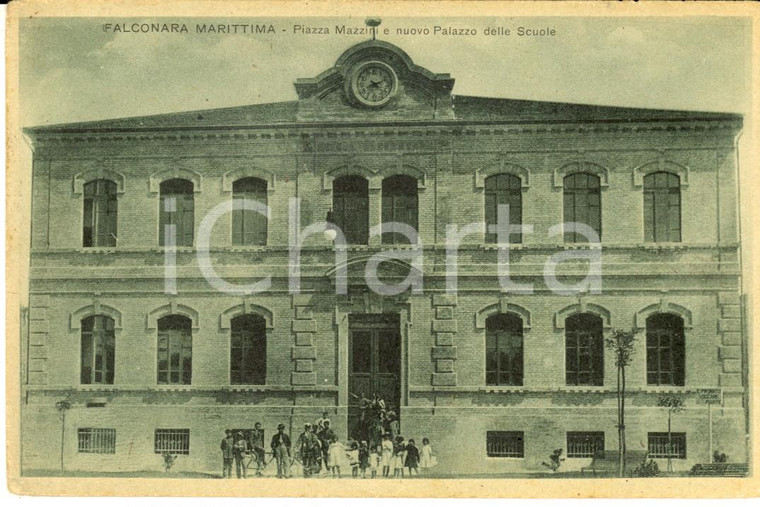 1915 ca FALCONARA MARITTIMA Piazza Mazzini e Palazzo delle Scuole *Cartolina