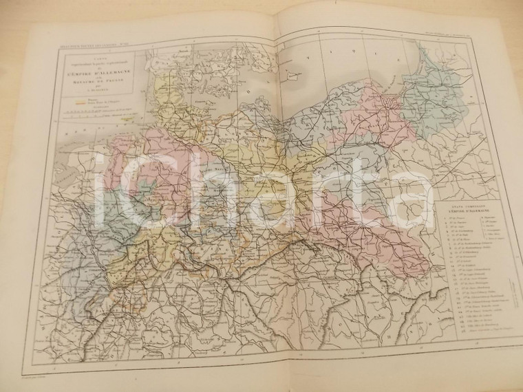 1875 PARIS DUSSIEUX Atlas de géographie *Carte ALLEMAGNE et PRUSSE 45x33