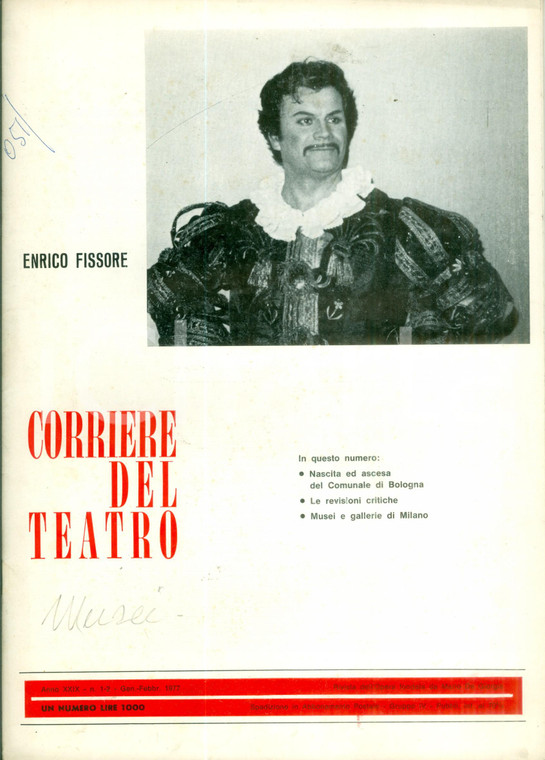 1977 CORRIERE DEL TEATRO Enrico FISSORE Nascita del Comunale di BOLOGNA