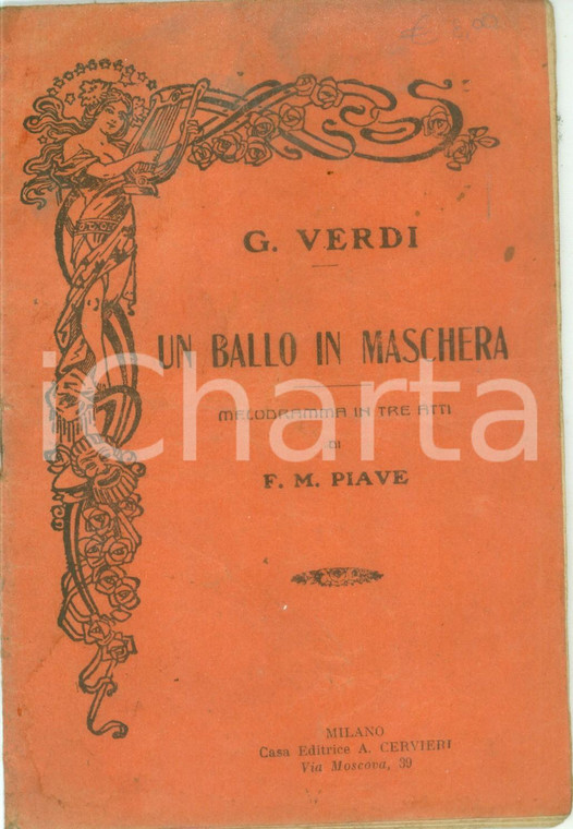 1900 ca Giuseppe VERDI Un ballo in maschera Melodramma *Ed. CERVIERI DANNEGGIATO