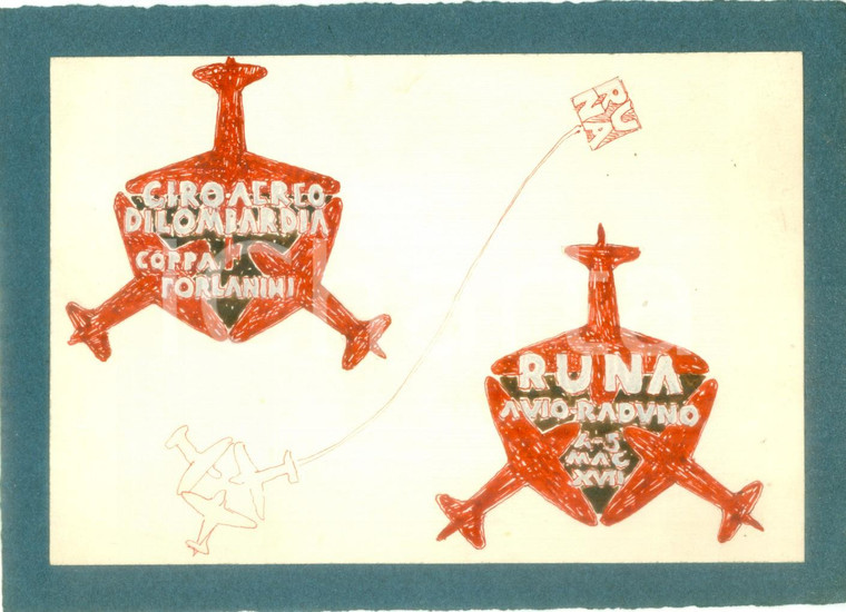 .1939 MILANO RUNA Avioraduno Coppa FORLANINI *Bozzetto DISEGNATO A MANO medaglia. 