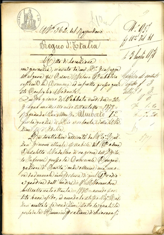 1878 LONGARDORE Ratifica affitto fondo ISTITUTO INFERMI a Giacomo LAZZARI 80 pp.