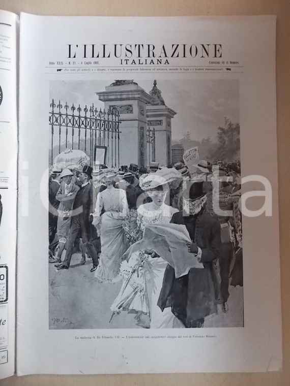 1902 L'ILLUSTRAZIONE ITALIANA Malattia di Re EDOARDO VII Sovracoperta n. 27