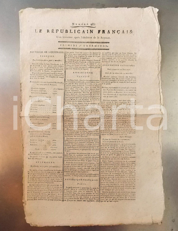 1795 LE REPUBLICAIN FRANCAIS Gazette REVOLUTION n° 965 Contribution mobiliaire