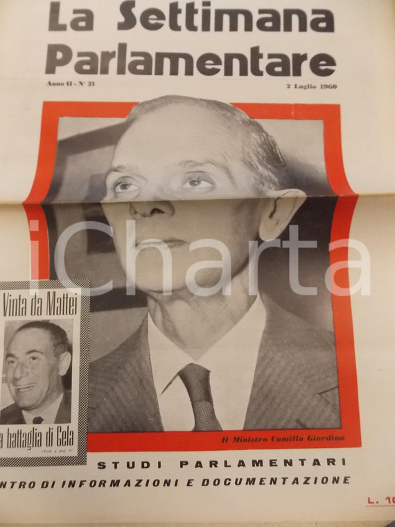1960 LA SETTIMANA PARLAMENTARE Enrico MATTEI pro petrolchimico GELA *n° 21