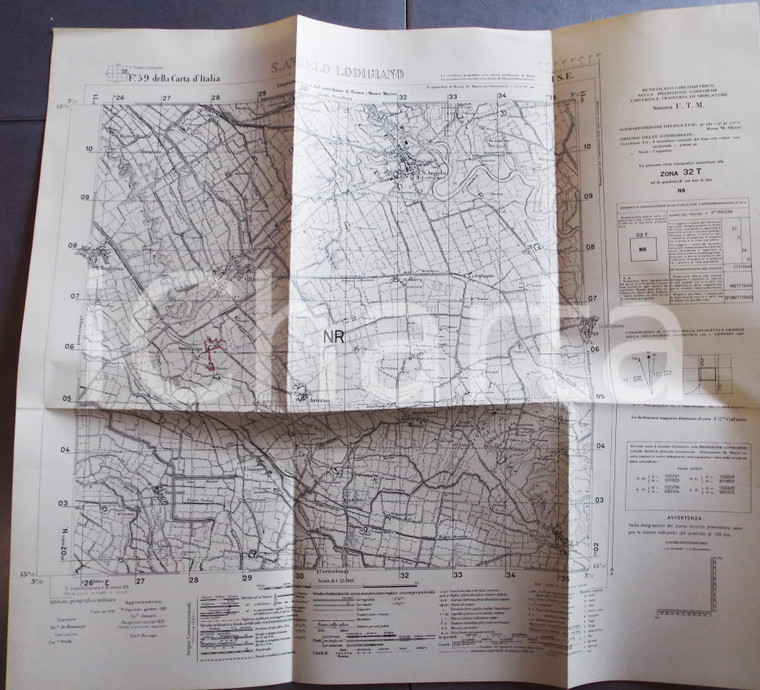 1950 ca Istituto Geografico Militare CARTA D'ITALIA - S. ANGELO LODIGIANO Mappa 