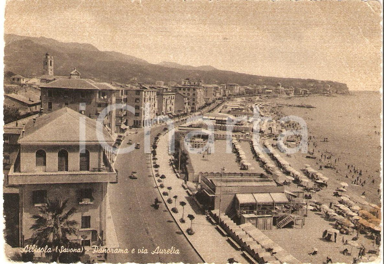 1950 ca ALBISSOLA MARINA (SV) Via Amelia e stabilimenti balneari Cartolina FG VG