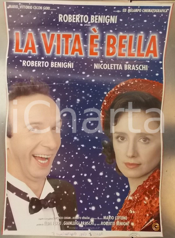 1997 LA VITA E' BELLA Roberto BENIGNI *Locandina DANNEGGIATA 30x53 cm