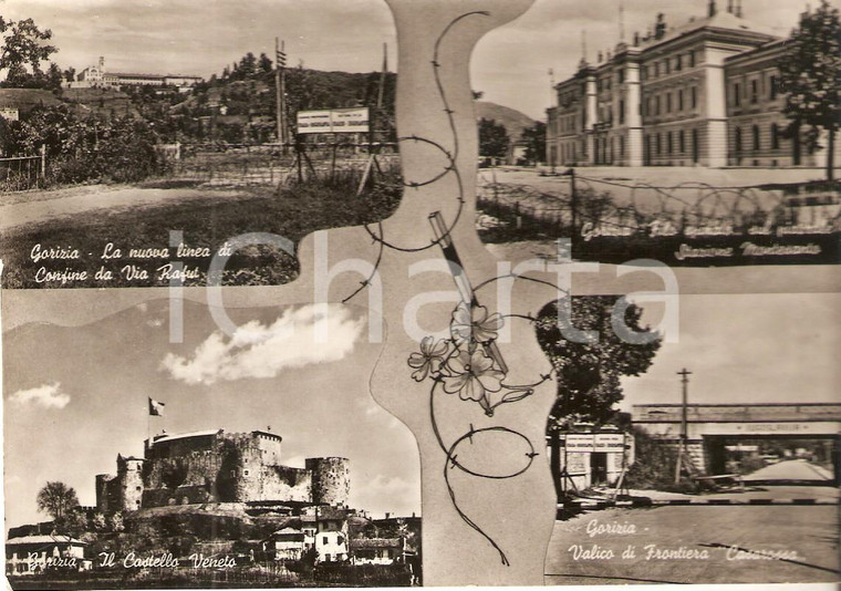 1954 GORIZIA Vedutine con filo spinato *Cartolina FG VG