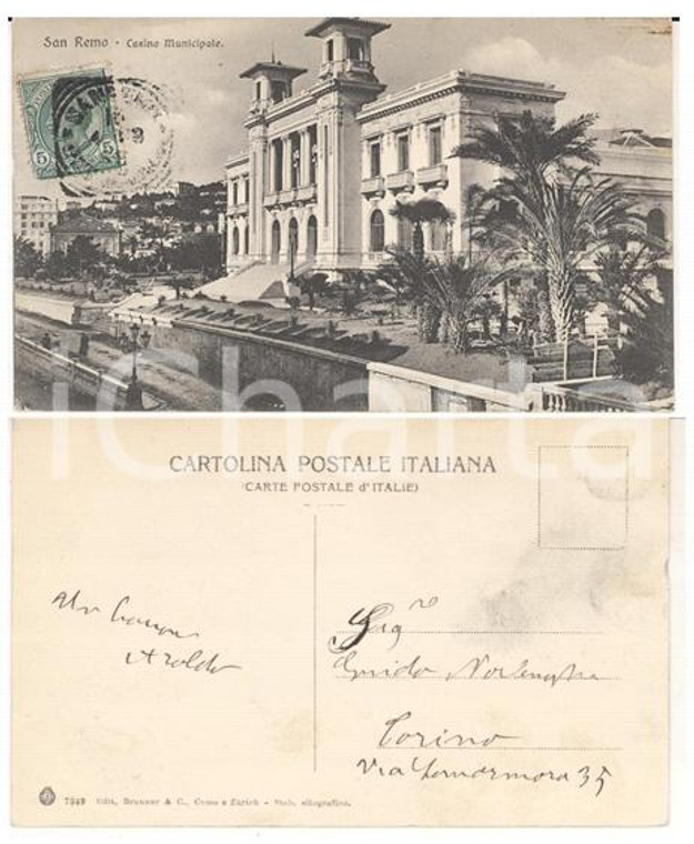 1908 SANREMO (IM) Casino Municipale *Cartolina autografo Aroldo NORLENGHI FP VG