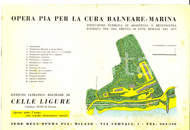 1957 CELLE LIGURE Opera Pia per la Cura Balneare *Pieghevole ILLUSTRATO