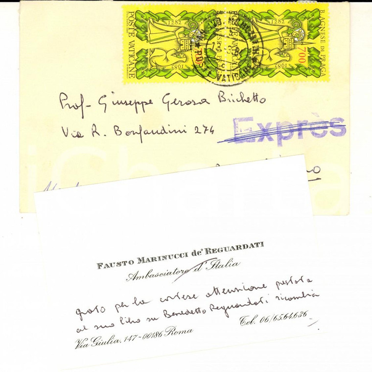 1984 ROMA Biglietto da visita marchese Fausto MARINUCCI DE' REGUARDATI Autografo