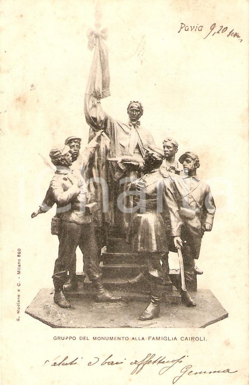 1901 PAVIA Gruppo del monumento alla Famiglia CAIROLI *Cartolina FP VG